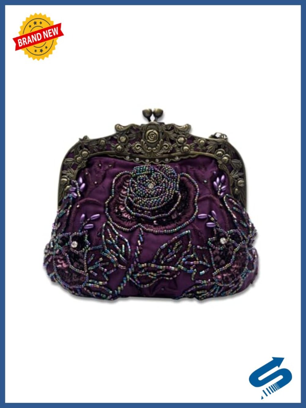 Beaded Sequin Floral Evening Clutch Chain Strap Formal Wedding Purse